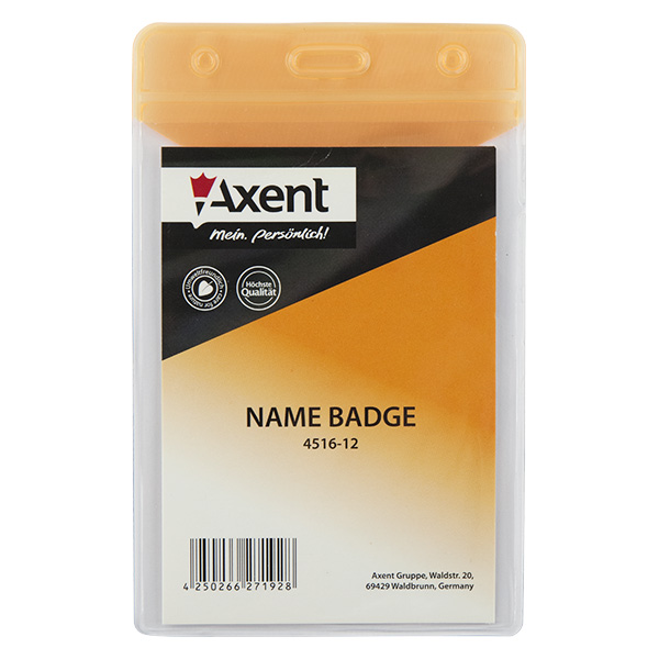 Бейдж Axent 4516-12-A вертикальный, глянцевый, оранжевый, 67х98 мм