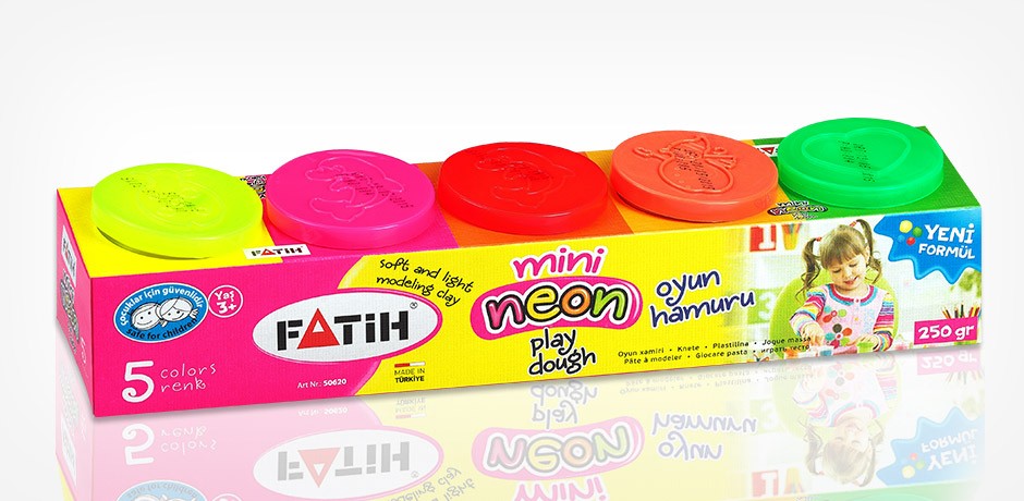 Пластилин 5 цвет, "FATIH" MINI NEON, для детей старших 3 лет, безопасно - 