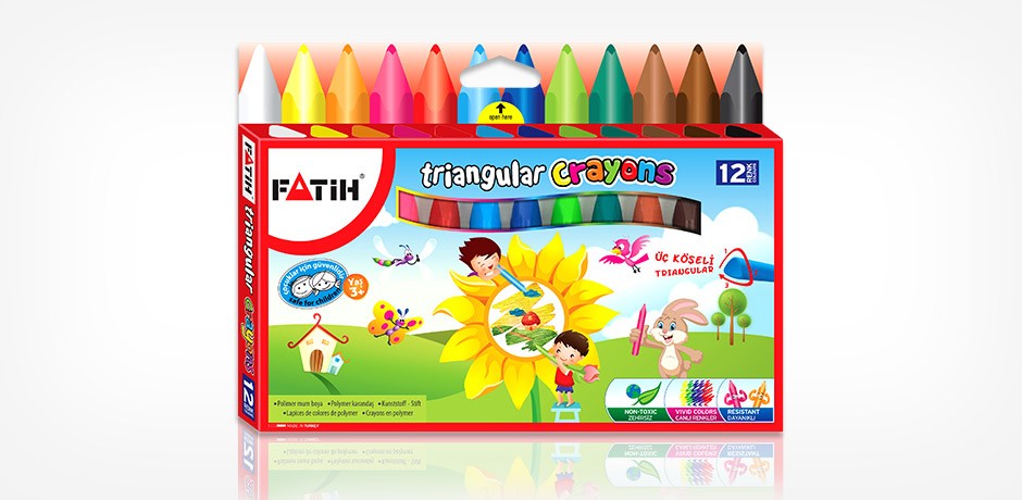 карандаш TRIANGULAR CRAYONS "FATIH" -  12 цветов, безопасно для детей от 3 лет