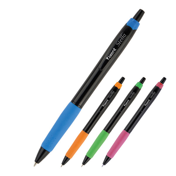 Ручка масляная Axent автоматическая Stella, синий 0,7мм, разноцветный корпус